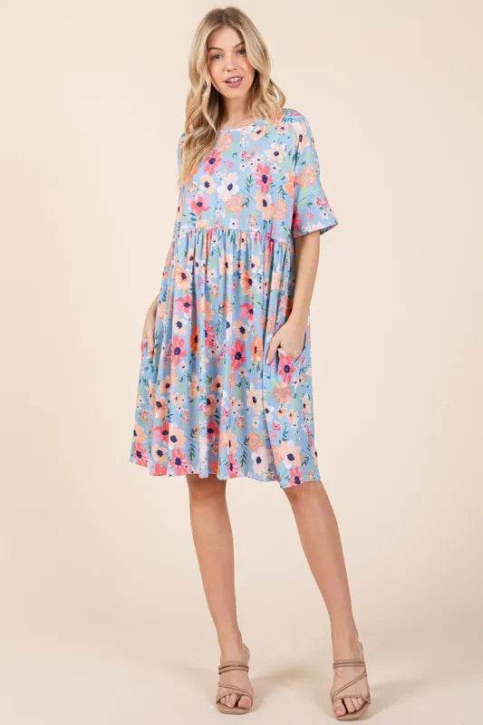 BOMBOM Floral Shirred Dress with Pockets AS SHOWN Trendsi 2277da1a7517455e816430dcd0950923-Max-Origin