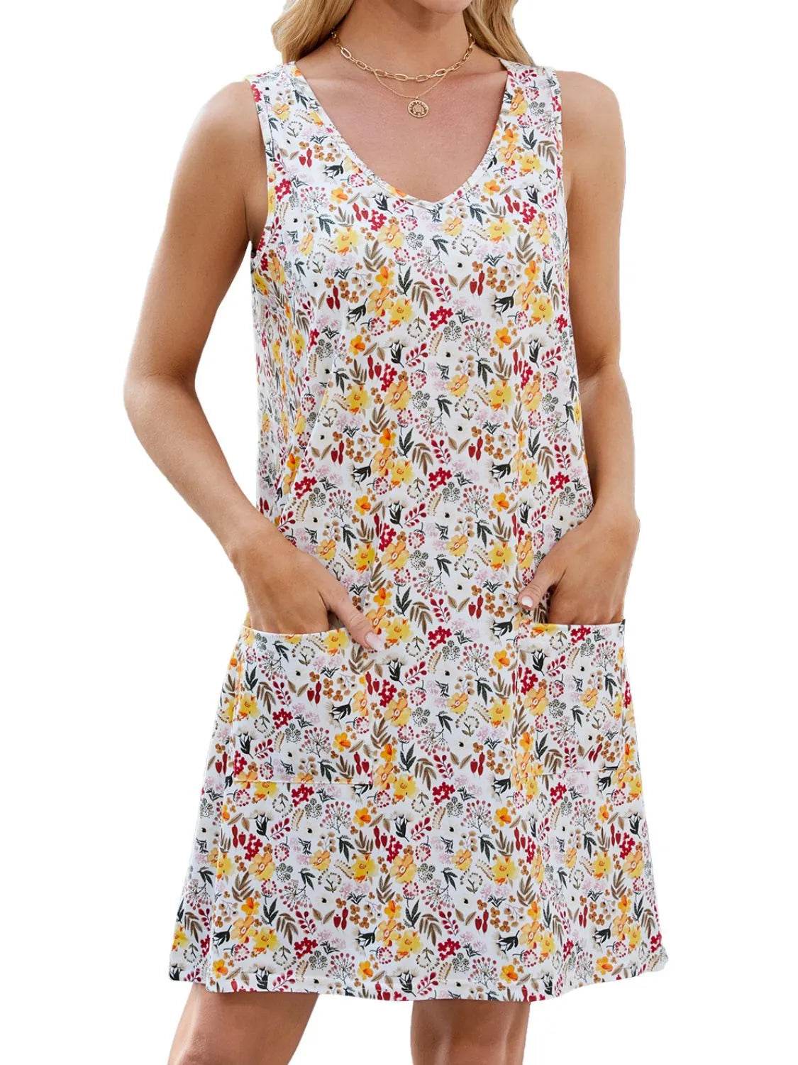Printed V-Neck Sleeveless Mini Dress with Pockets Floral Trendsi 22fc0c4e-4dde-40b1-bae8-f29171539968-Max-Origin