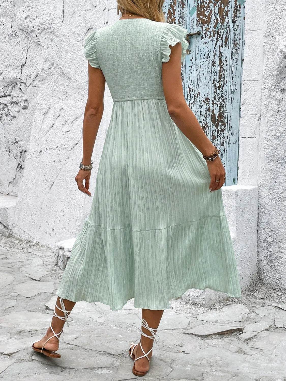 V-Neck Ruffled Cap Sleeve Dress Trendsi 231279b9-6b73-4dd7-a85b-5ae90873457d-Max-Origin
