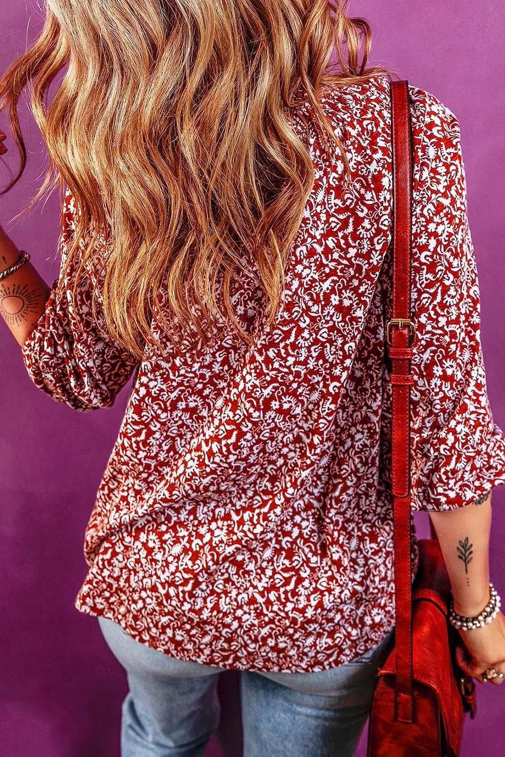 Printed Tie Neck Balloon Sleeve Blouse Trendsi 2356e3e9bb6f4a198e8c23d86d4dec1f-Max