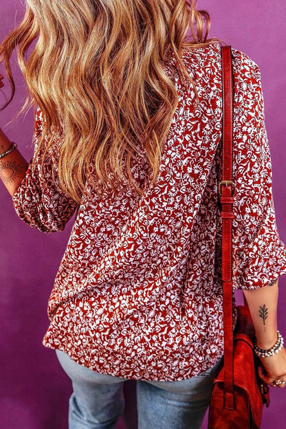 Printed Tie Neck Balloon Sleeve Blouse Trendsi 2356e3e9bb6f4a198e8c23d86d4dec1f-Max