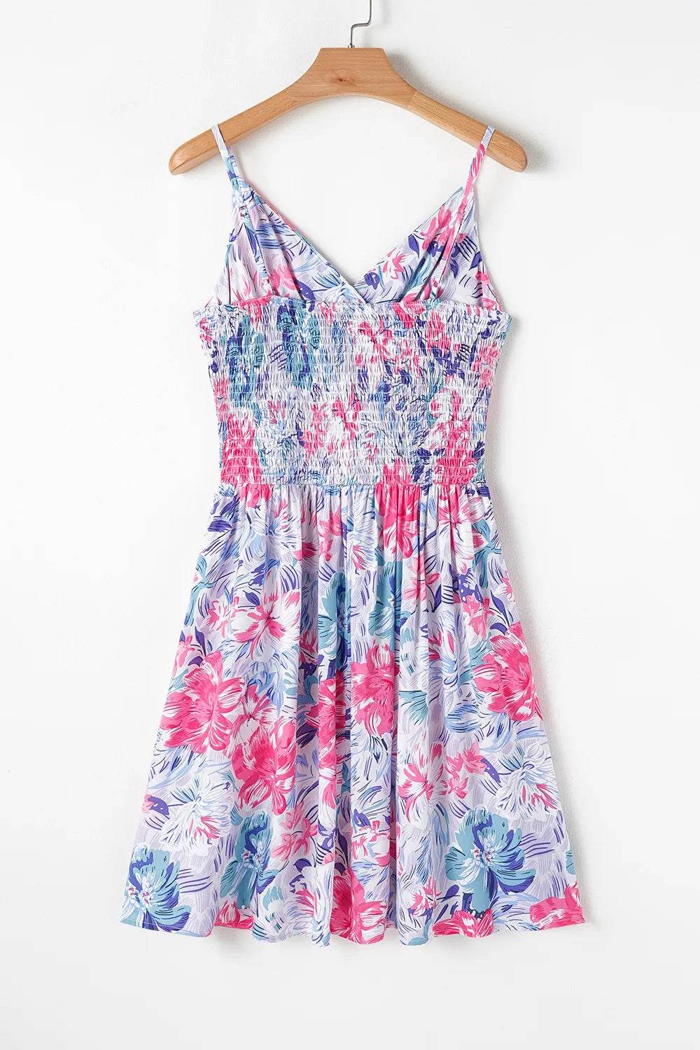 Floral Spaghetti Strap Surplice Neck Shirred Waist Mini Dress Trendsi 2363ee3d-237f-457e-aedf-1f7812e4e099-Max