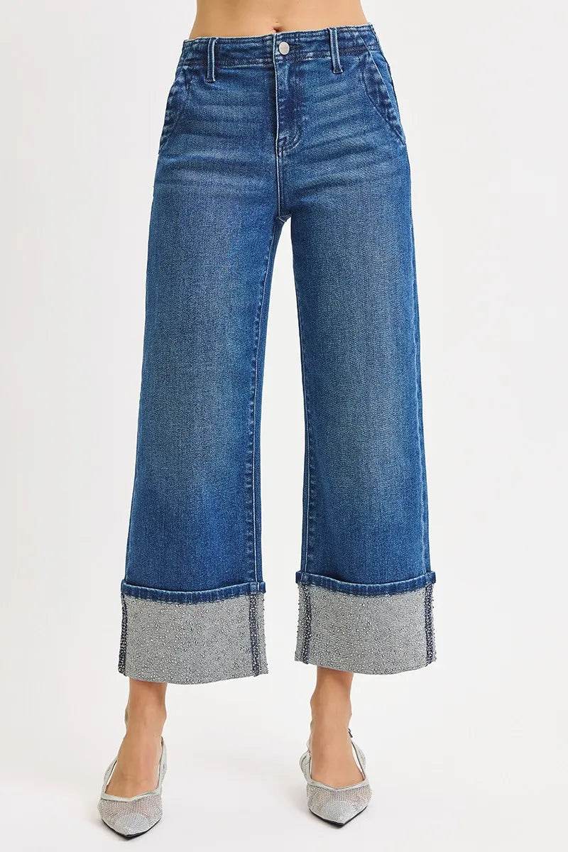 RISEN High Rise Ankle Wide Rhine Stone Cuffed Jeans Trendsi 2384cb169f834868b660685a68066d4e-Max-Origin