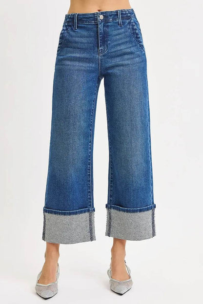 RISEN High Rise Ankle Wide Rhine Stone Cuffed Jeans Trendsi 2384cb169f834868b660685a68066d4e-Max-Origin