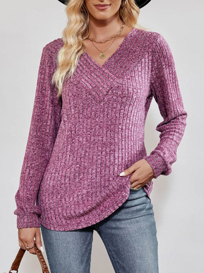 V-Neck Ribbed Long Sleeve Top Lilac Trendsi 23c0ec6efd894908b82529b0794a440c-Max