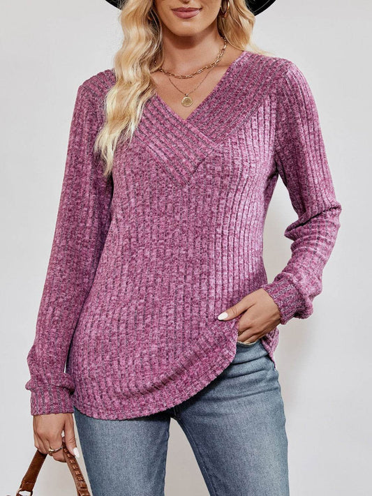 V-Neck Ribbed Long Sleeve Top Lilac Trendsi 23c0ec6efd894908b82529b0794a440c-Max