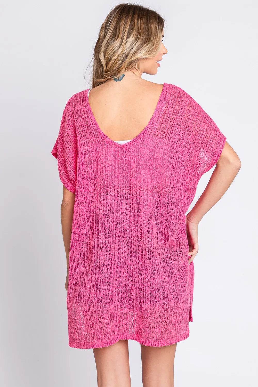 GeeGee Short Sleeve Side Slit Knit Cover Up Dress Trendsi 23c6fd53-ffe9-4b86-8bac-6634aea8341a-Max