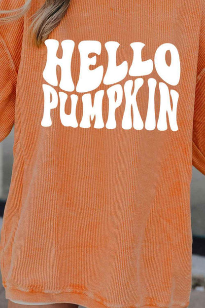 Round Neck Dropped Shoulder HELLO PUMPKIN Graphic Sweatshirt Trendsi 2404b9b54bb6470ea9cf7f576bfe133b-Max