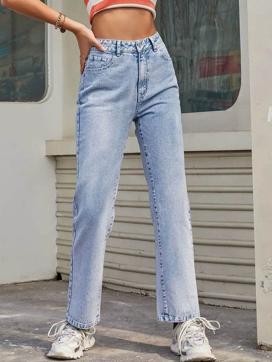 High Waist Straight Jeans with Pockets Light Trendsi 2478292e-95c0-4724-bada-a0a154a06463-Max