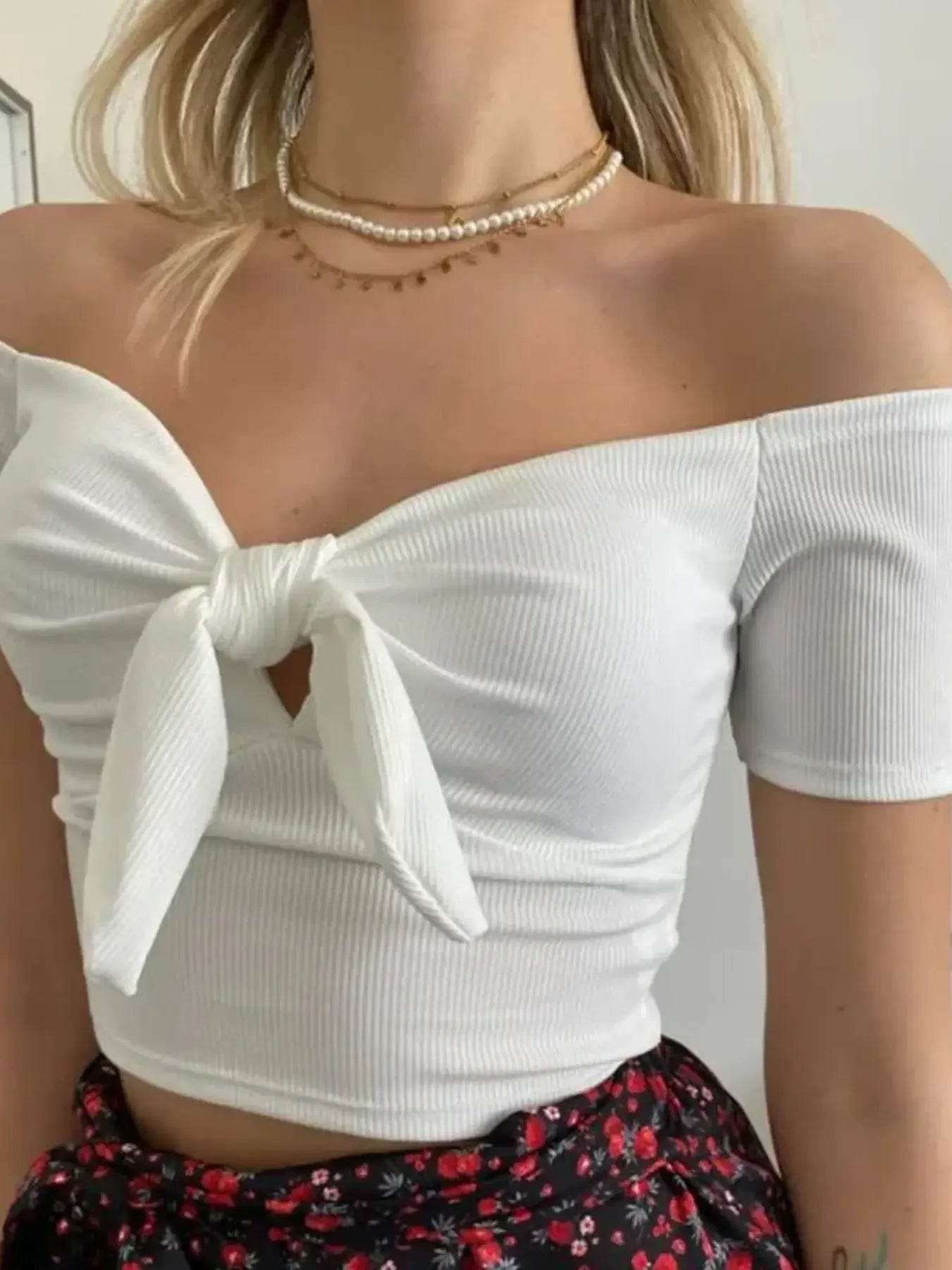 Off-Shoulder Bow-Tie Crop Top Trendsi 24898a2dcc5c4b30b00723cd6dd942fe-Max-Origin