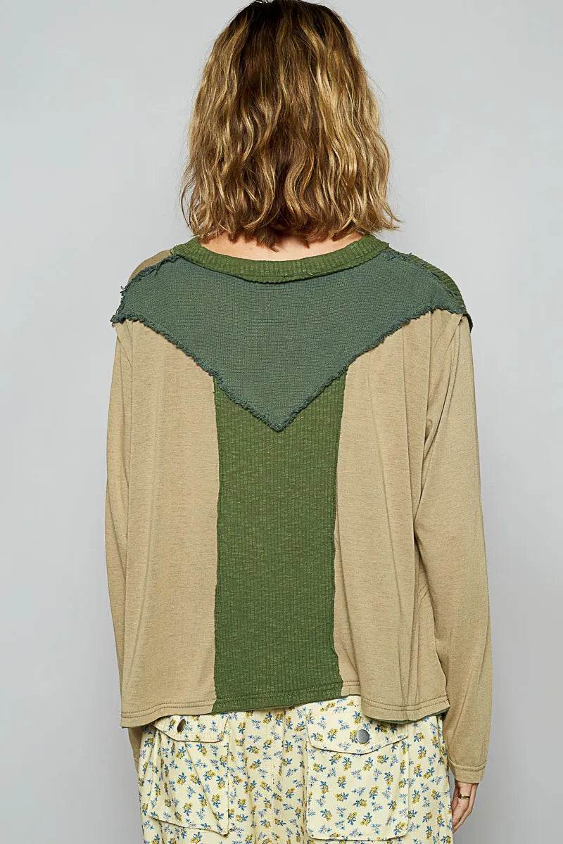 POL Color Block Notched Long Sleeve T-Shirt Trendsi 24939838-bb21-4bfe-bf23-716bf36d01dc-Max-Origin