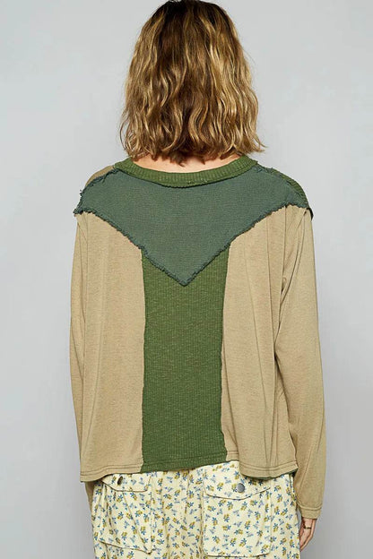 POL Color Block Notched Long Sleeve T-Shirt Trendsi 24939838-bb21-4bfe-bf23-716bf36d01dc-Max-Origin