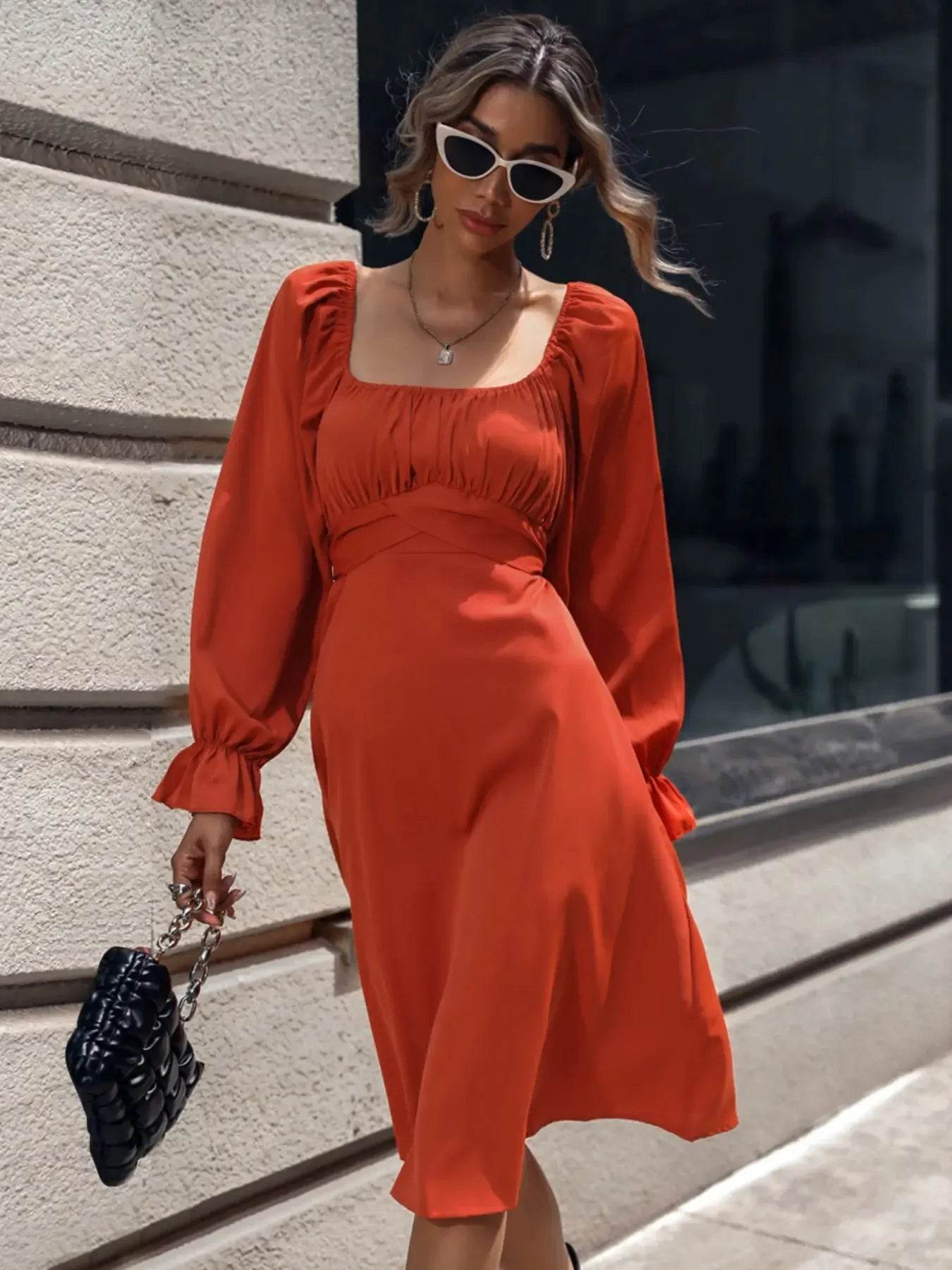 Square Neck Flounce Sleeve Midi Dress Trendsi 249769f9-9435-4c73-8d00-3429818144e8-Max-Origin