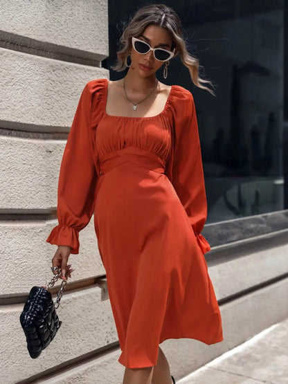 Square Neck Flounce Sleeve Midi Dress Trendsi 249769f9-9435-4c73-8d00-3429818144e8-Max-Origin