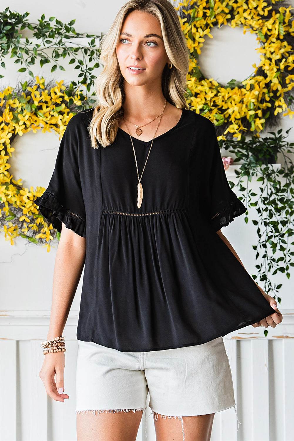 V-Neck Flounce Sleeve Babydoll Blouse Trendsi 2499168699924112a875b5a698e6f10c-Max