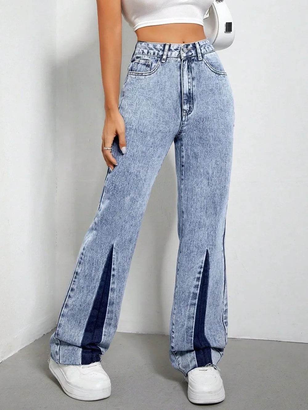 Contrast Bootcut Jeans with Pockets Trendsi 249a1fe3-77fe-40d5-afd3-79e24af10e78-Max