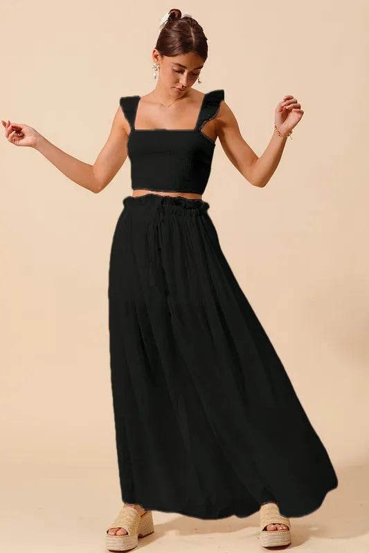SO ME Smocked Top and Flowy Maxi Skirt Set BLACK Trendsi 249b4cd1-4093-4101-8f74-08f12c97f845-Max-Origin