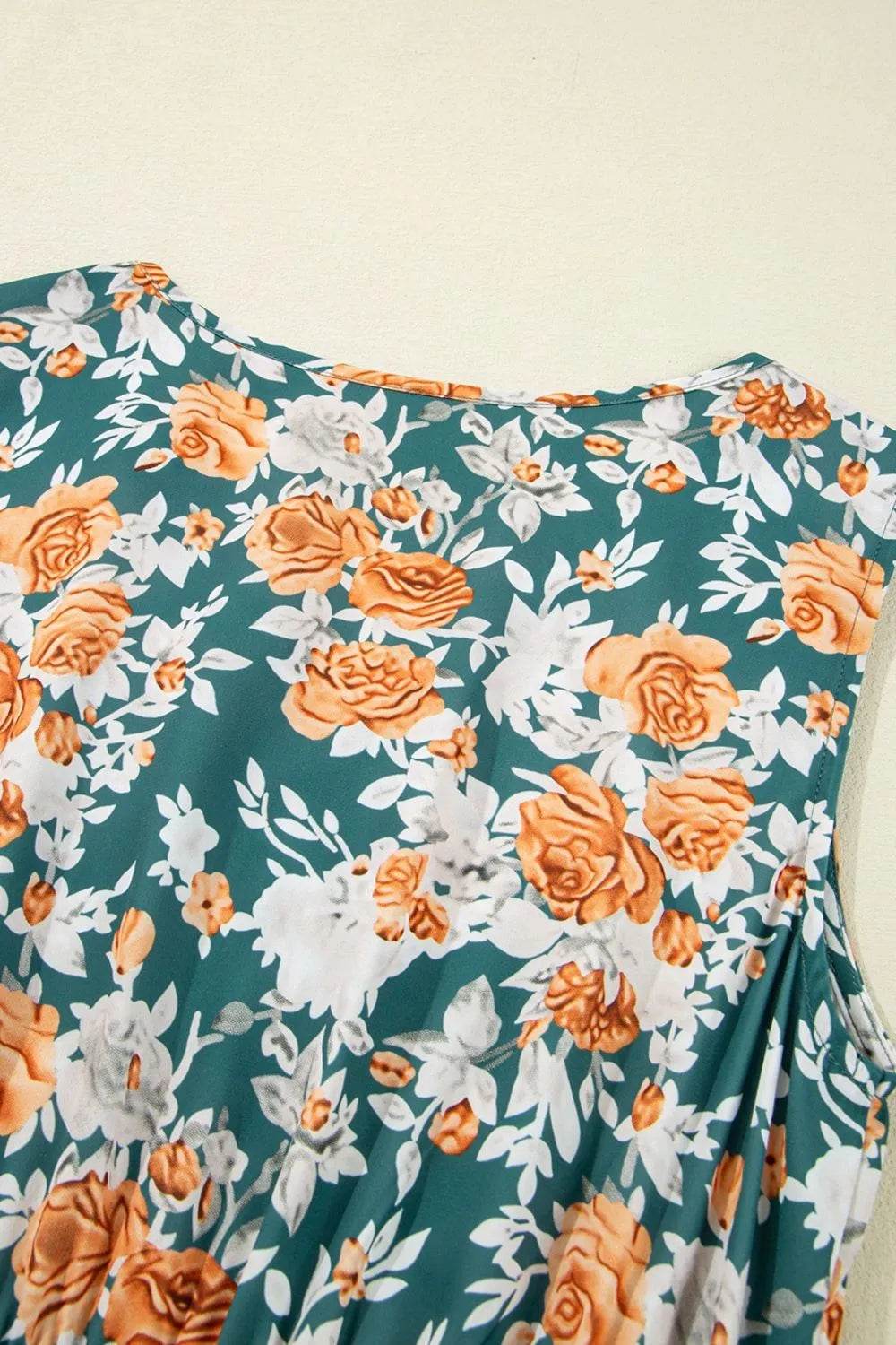 Floral Print Trimmed V Neck Tie Waist Sleeveless Dress Trendsi 24b2a0fb-a19c-4ea2-8a87-6885d1699cdc-Max-Origin