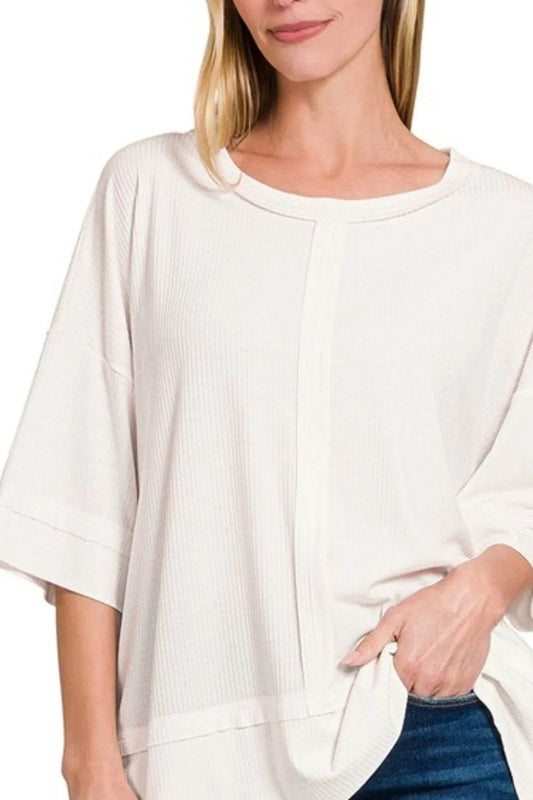 Zenana Ribbed Boat Neck 3/4 Sleeve Top Trendsi 2504604a-8a4a-444b-91ca-928a54c37cd2-Max-Origin