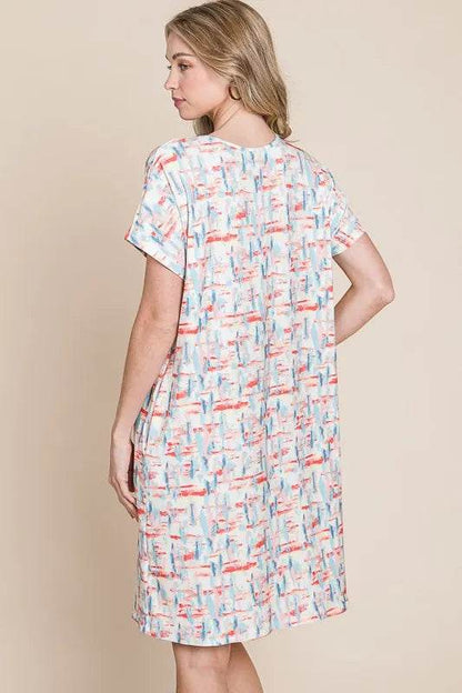 BOMBOM Printed Round Neck Short Sleeve Tee Dress Trendsi 2507e2d8-2bcf-4062-bbc5-45216142d77e-Max-Origin