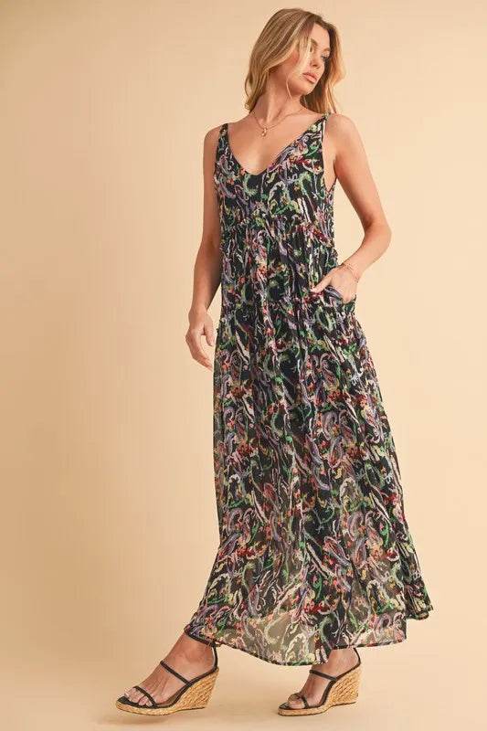 Aemi + Co Printed V-Neck Frill Tiered Cami Dress Trendsi 252a656d-17e0-4f07-bf69-71a000ec1545-Max