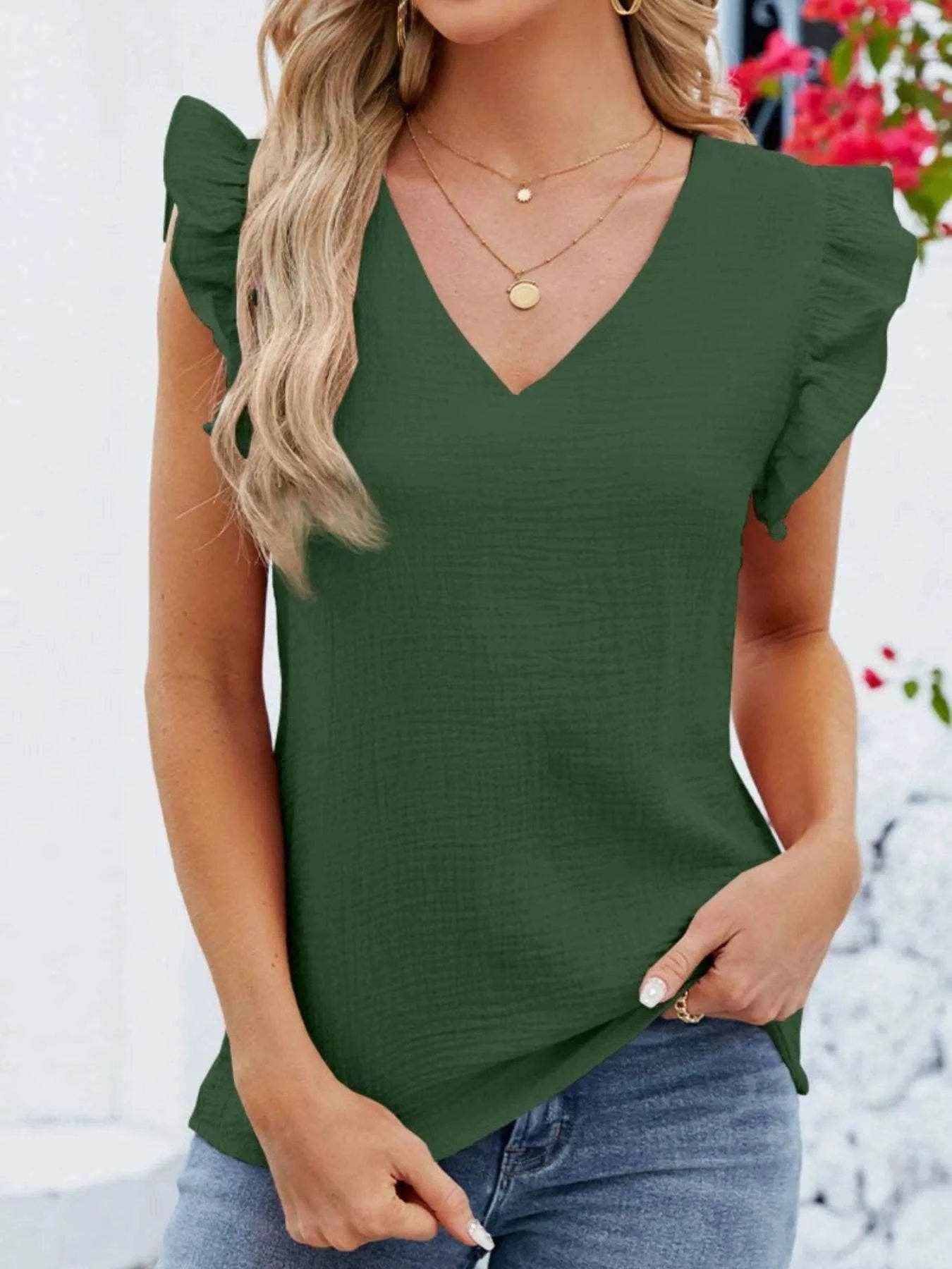 V-Neck Ruffled Sleeve Top Trendsi 2541dbf1-aad5-460f-b6d6-78ee603c3bdc-Max-Origin