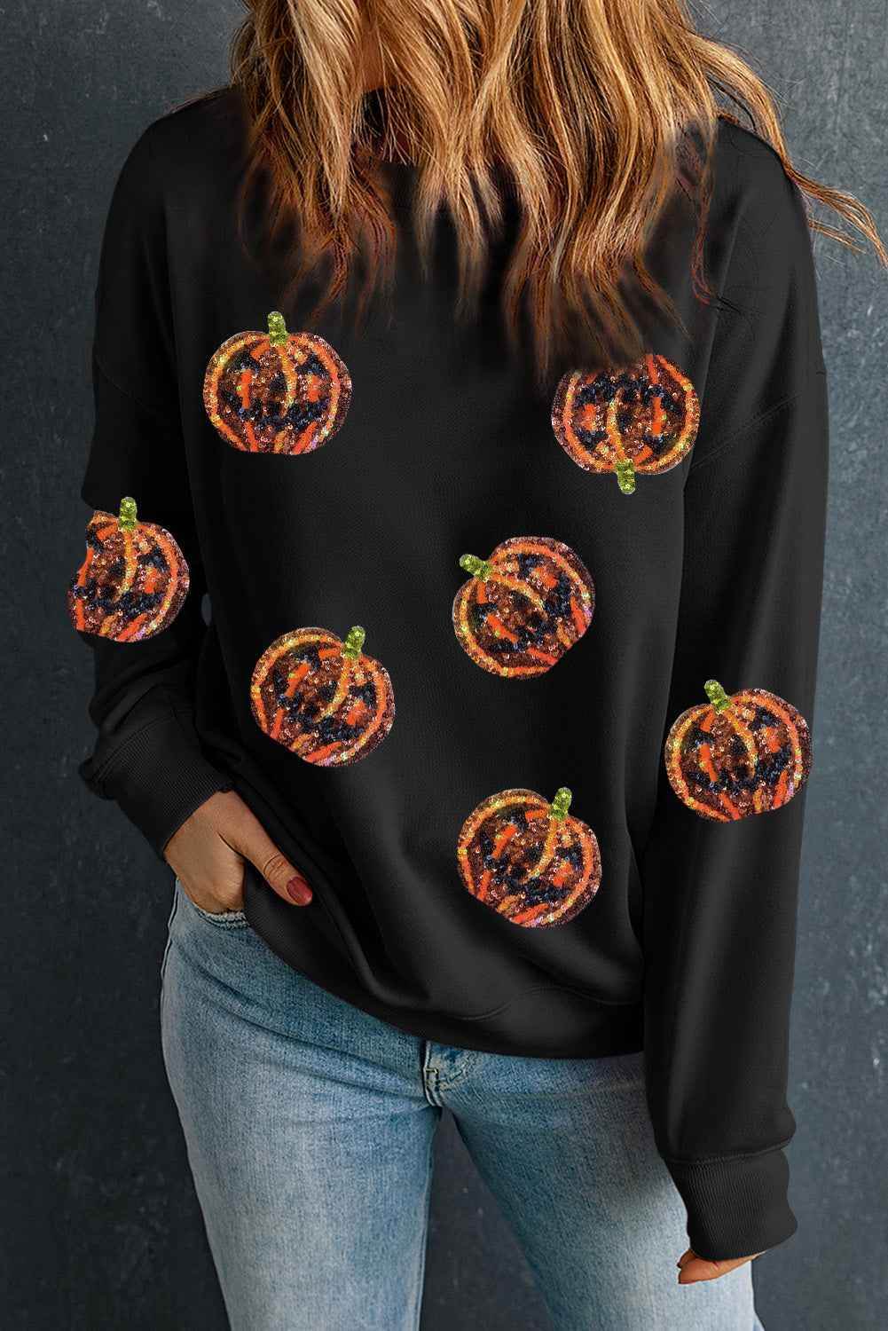 Pumpkin Dropped Shoulder Sweatshirt Black Trendsi 2570616550cb428a94101208ebaf6691-Max