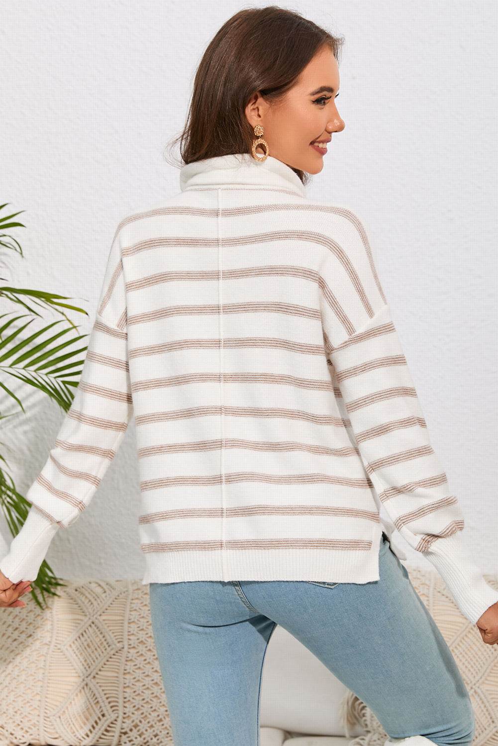 Cowl Neck Drawstring Dropped Shoulder Striped Print Blouse Trendsi 258b8470f34c43a294208cc6c4a2204e-Max