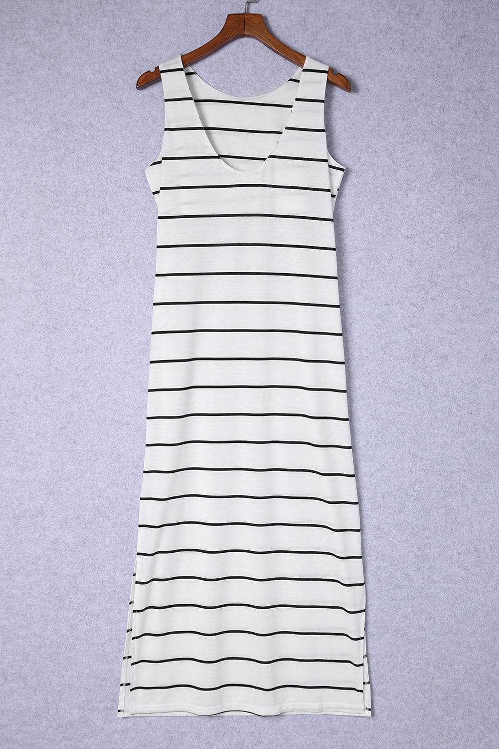 Striped Slit Sleeveless Maxi Dress White Trendsi 2596092701a1462e895b76755a3b5e37-Max