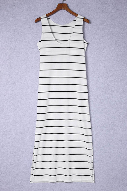 Striped Slit Sleeveless Maxi Dress White Trendsi 2596092701a1462e895b76755a3b5e37-Max