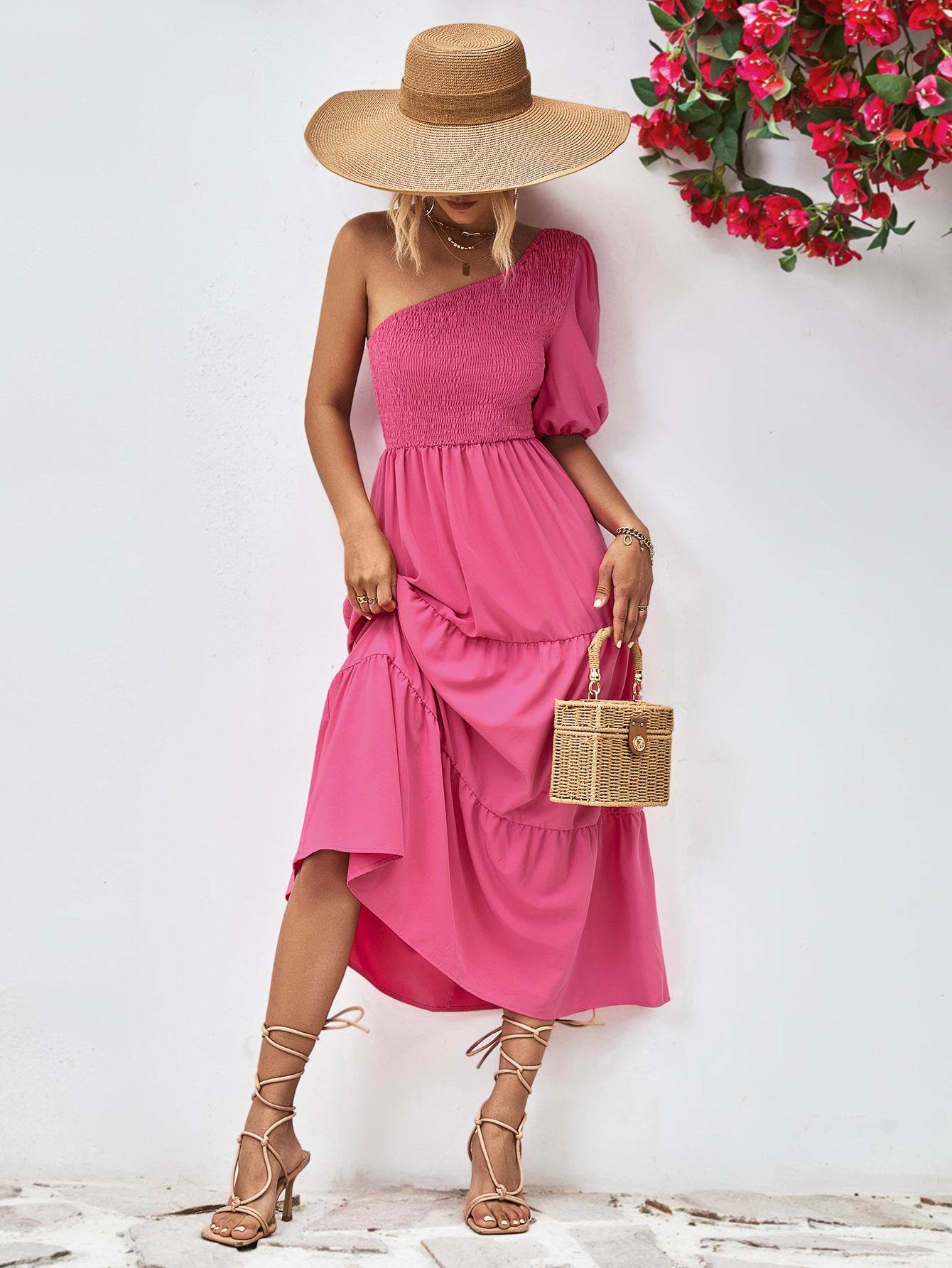 Smocked One-Shoulder Midi Dress Trendsi 25a69d6fac7947c896241c7965f16c4c-Max