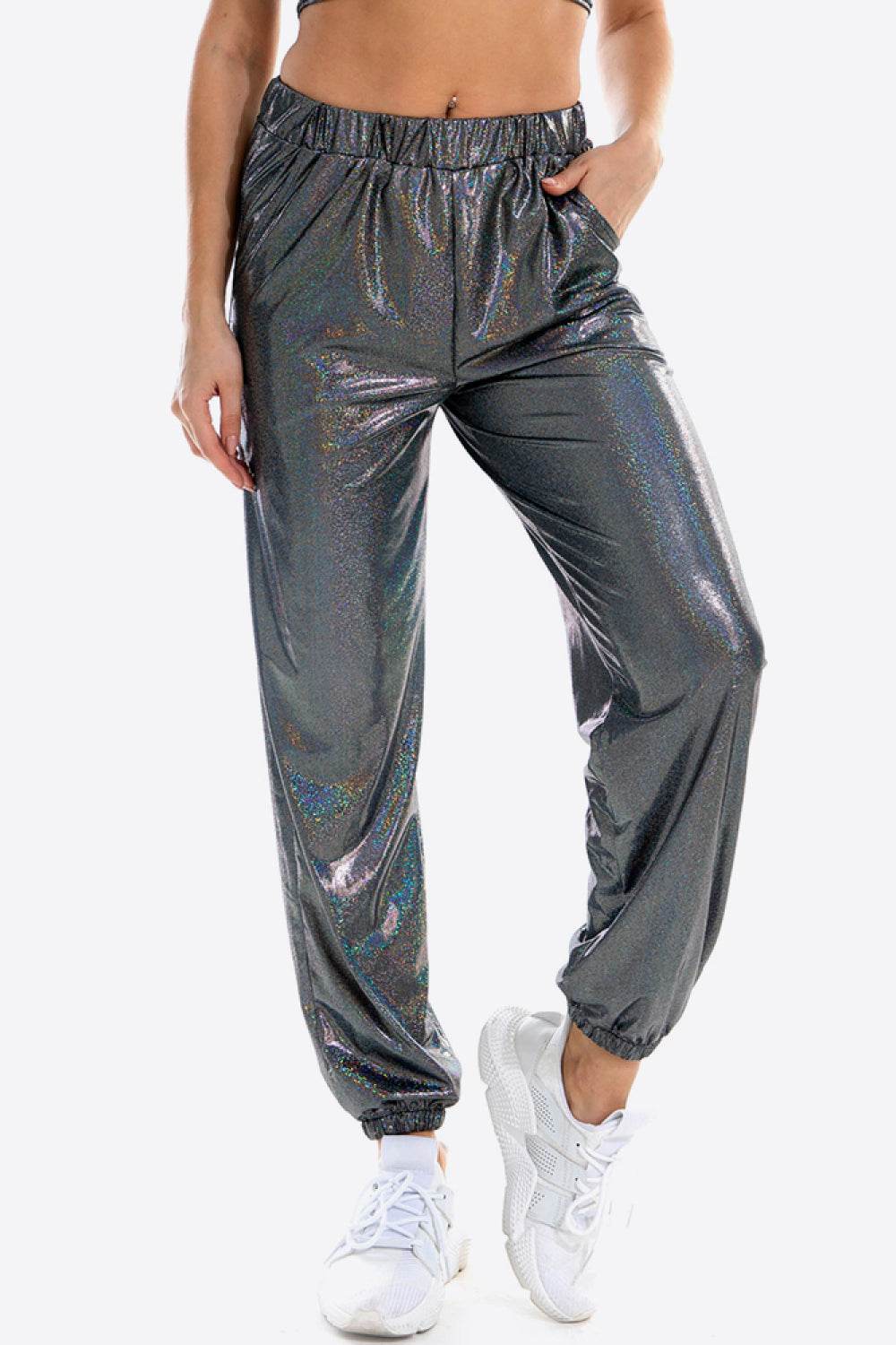 Glitter Elastic Waist Pants with Pockets Dark Gray Trendsi 25b122811acd4e64ae1c4bd2687ac2cc-Max