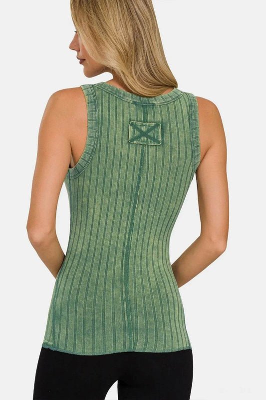 Zenana Washed Ribbed Half Snap Henry Tank Trendsi 25b40019-6312-44ad-a455-fdf2508dff81-Max