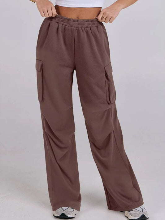 Elastic Waist Wide Leg Pants with Pockets Dark Brown Trendsi 25d56af1-a978-4d7f-8aab-380ccd191255-Max