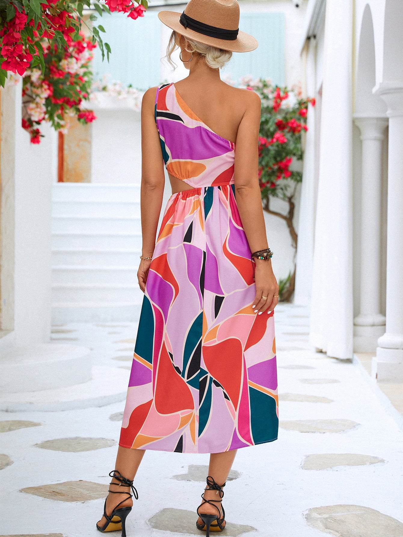Printed Cutout One-Shoulder Sleeveless Dress Trendsi 25f59f20a20f4db2bbd2eca101465eae-Max