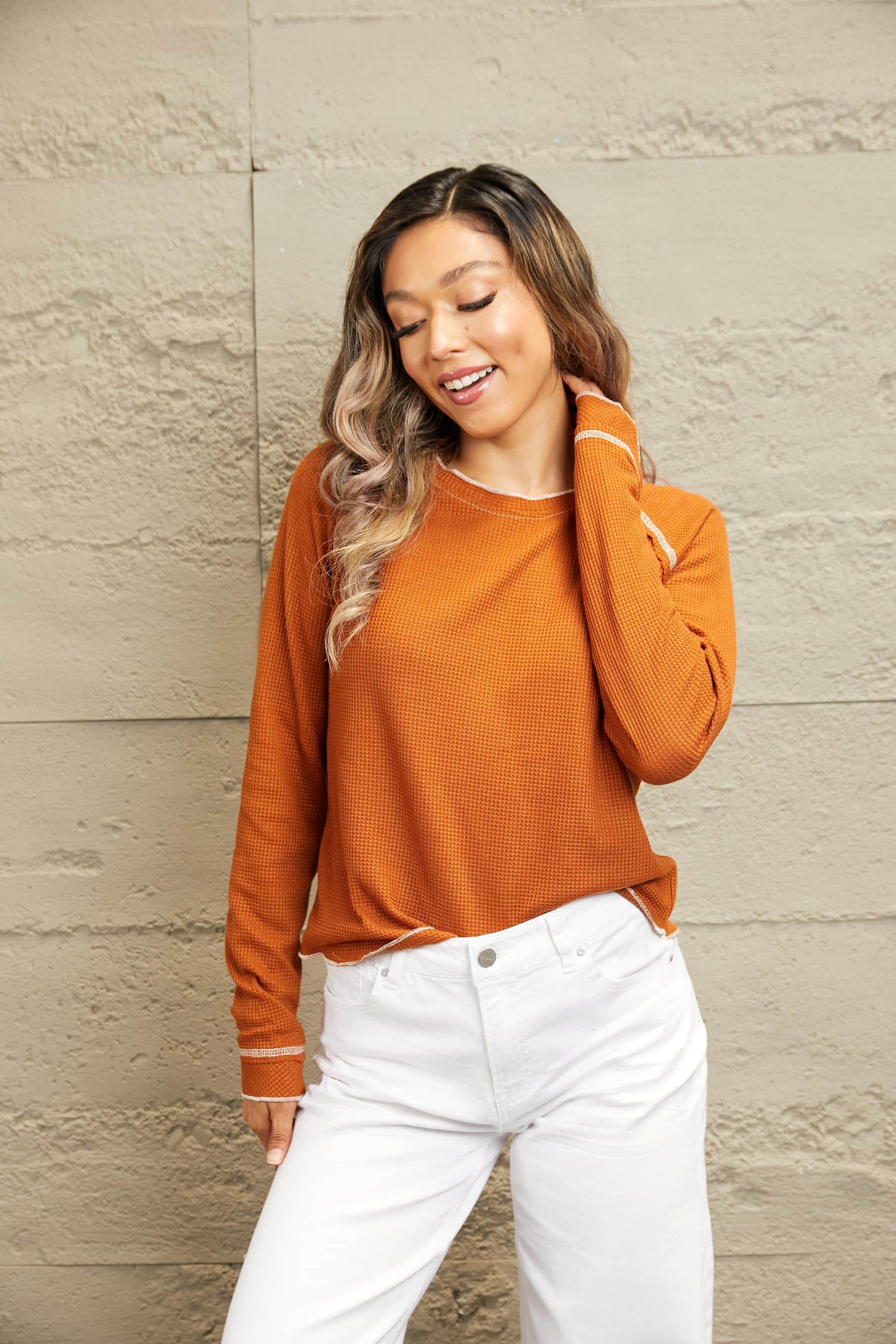 Long Raglan Sleeve Round Neck Top Trendsi 25fc2199a3504858bf36f2c2a7f929c5-Max