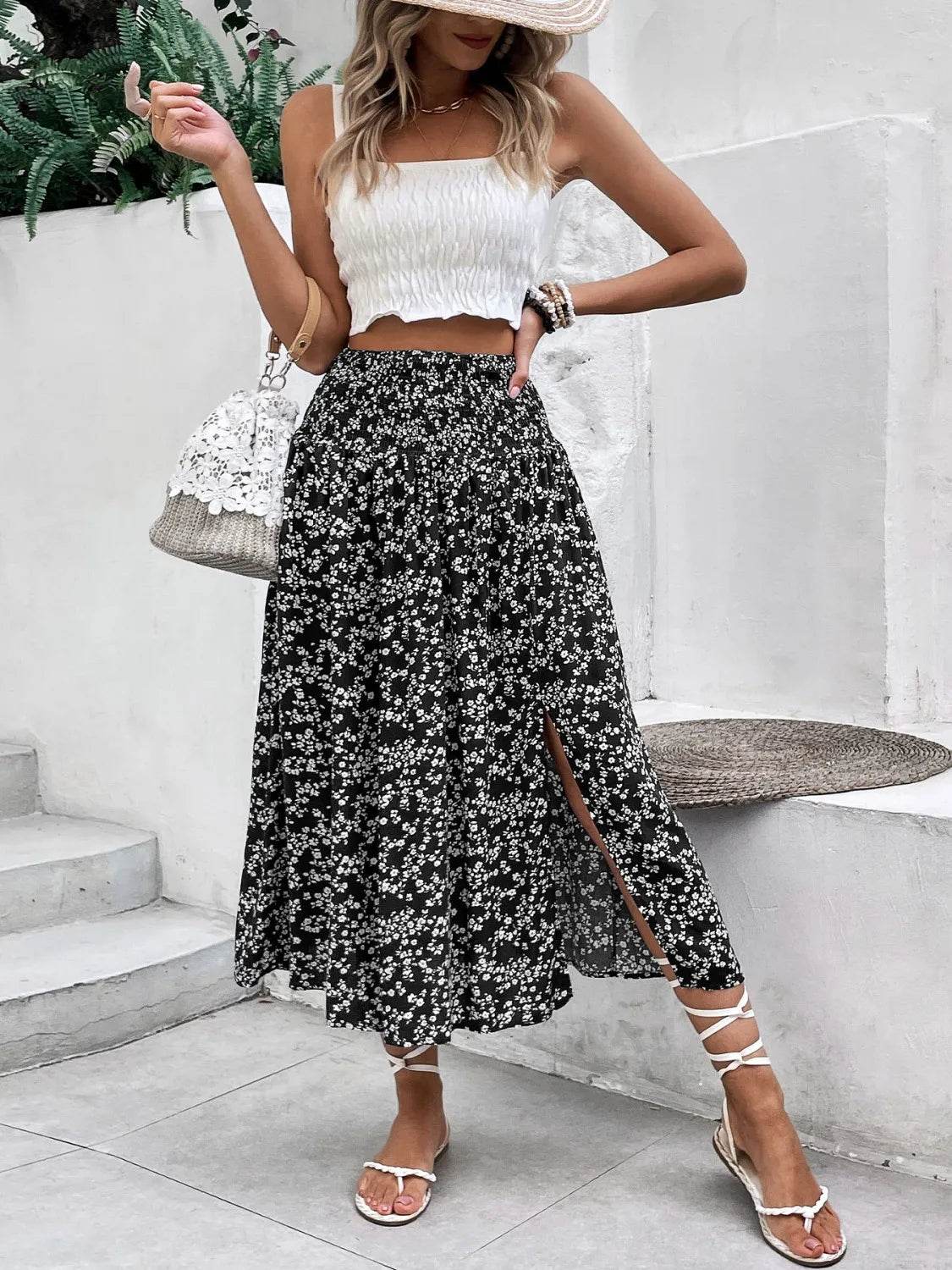 Slit Smocked Printed Skirt Trendsi 26360b71-63ba-450c-b3f0-eb6bf73014bd-Max-Origin
