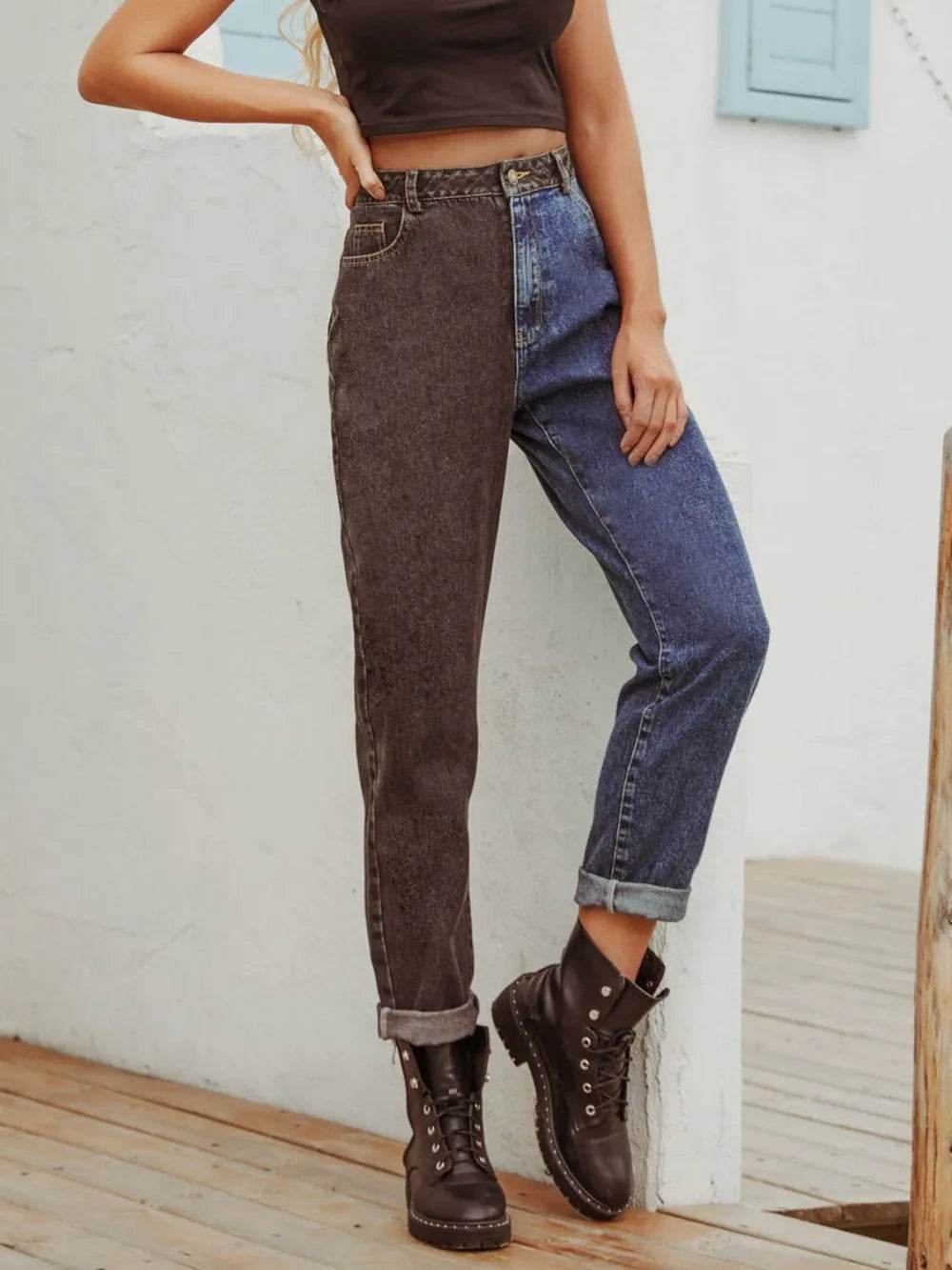 Two Tone Straight Leg Jeans Trendsi 26382230-dedd-433b-9193-2649a94877c5-Max
