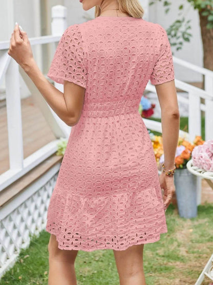 Eyelet Notched Short Sleeve Dress Trendsi 26535d40-9799-459c-84a9-f245a8a27dd4-Max-Origin