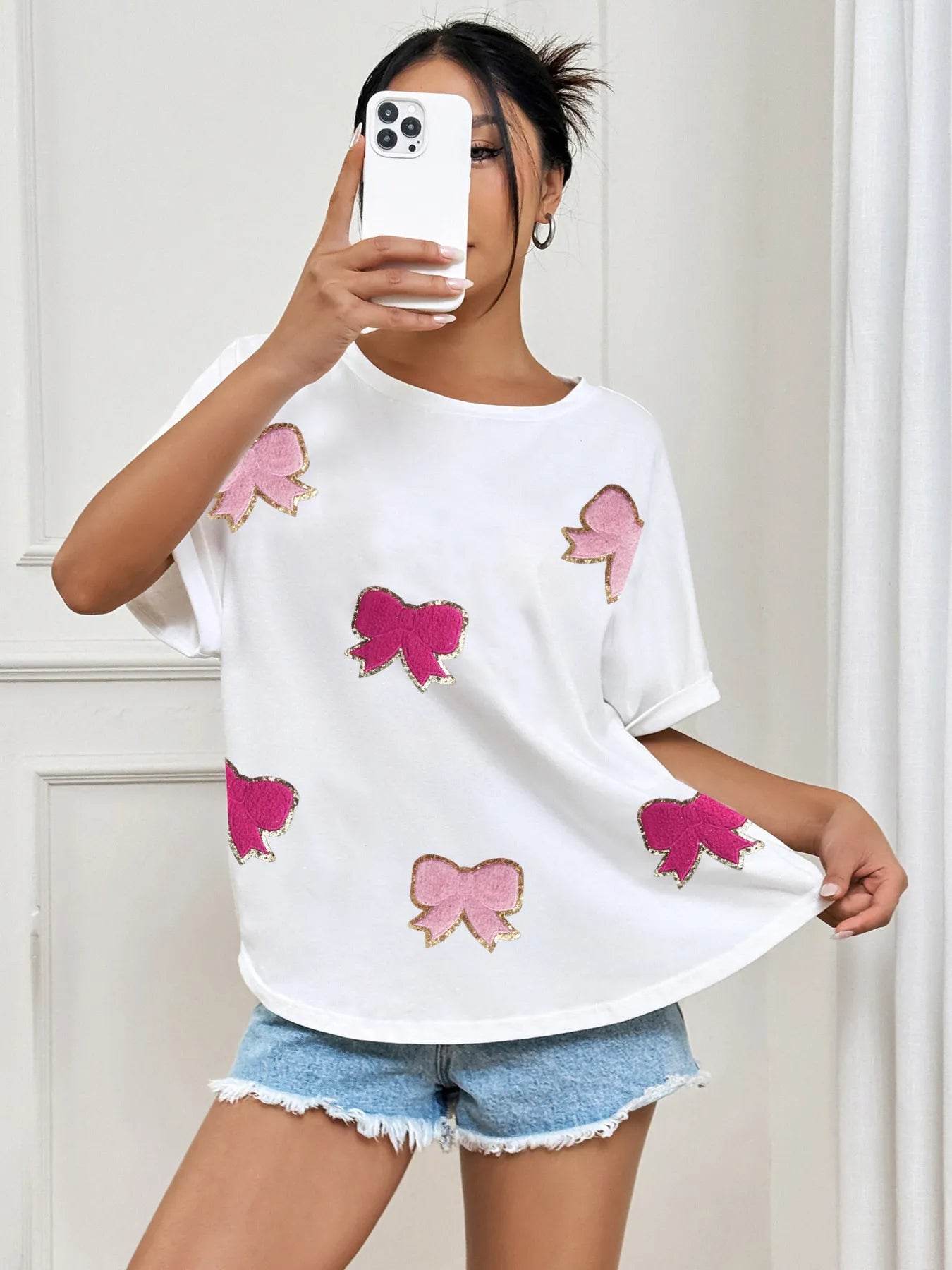 Bow Round Neck Casual T-Shirt Trendsi 265655a854014380aed36d49898f5b03-Max-Origin
