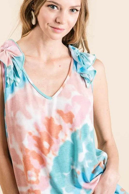BiBi Circular Tie Dye Knit V Neck Top With Ruffle Trendsi 2658c01f7fbe4c598b568e682bb106ef-Max-Origin