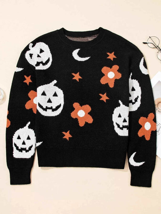 Halloween Gothic Pattern Long Sleeve Sweater Trendsi 265ed0a33624454f91bdd01543e9a3d5-Max-Origin
