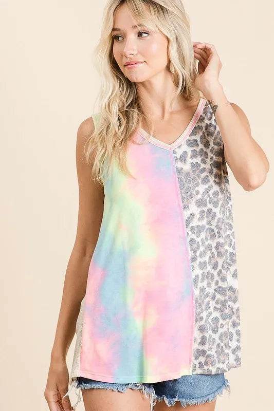 BiBi Sleeveless Print Mix Front Top with Contrast Trendsi 2663fd23529f4548ba6f91722e67eade-Max-Origin