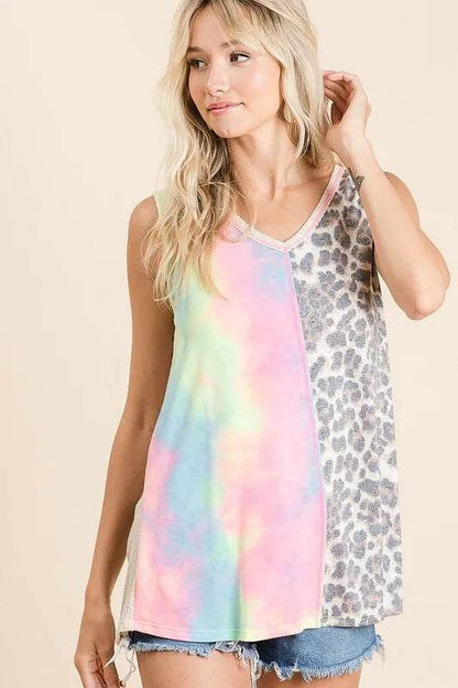 BiBi Sleeveless Print Mix Front Top with Contrast Trendsi 2663fd23529f4548ba6f91722e67eade-Max-Origin
