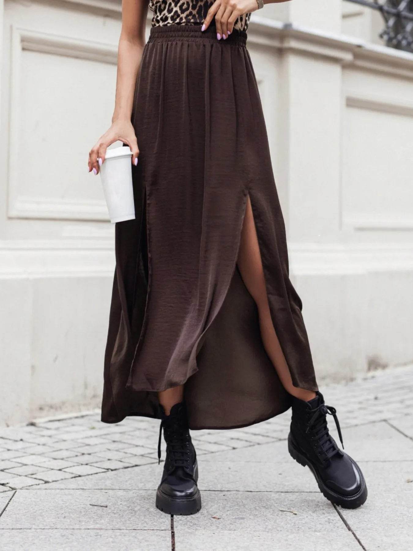 Elastic Waistband High-Slit Maxi Skirt Trendsi 26807b7b098a457e9443e90c927acbb7-Max-Origin