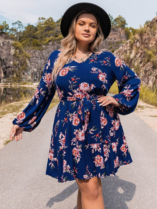 Plus Size V-Neck Long Sleeve Dress Navy Trendsi 26d552352bf54b2da30de187519753a3-Max