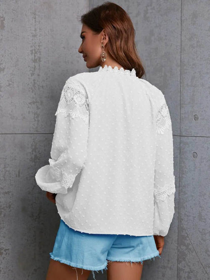 Crochet Tassel Tie Neck Long Sleeve Blouse Trendsi 26e3ab1fbbe4435ab8d864cc982c1d6c-Max