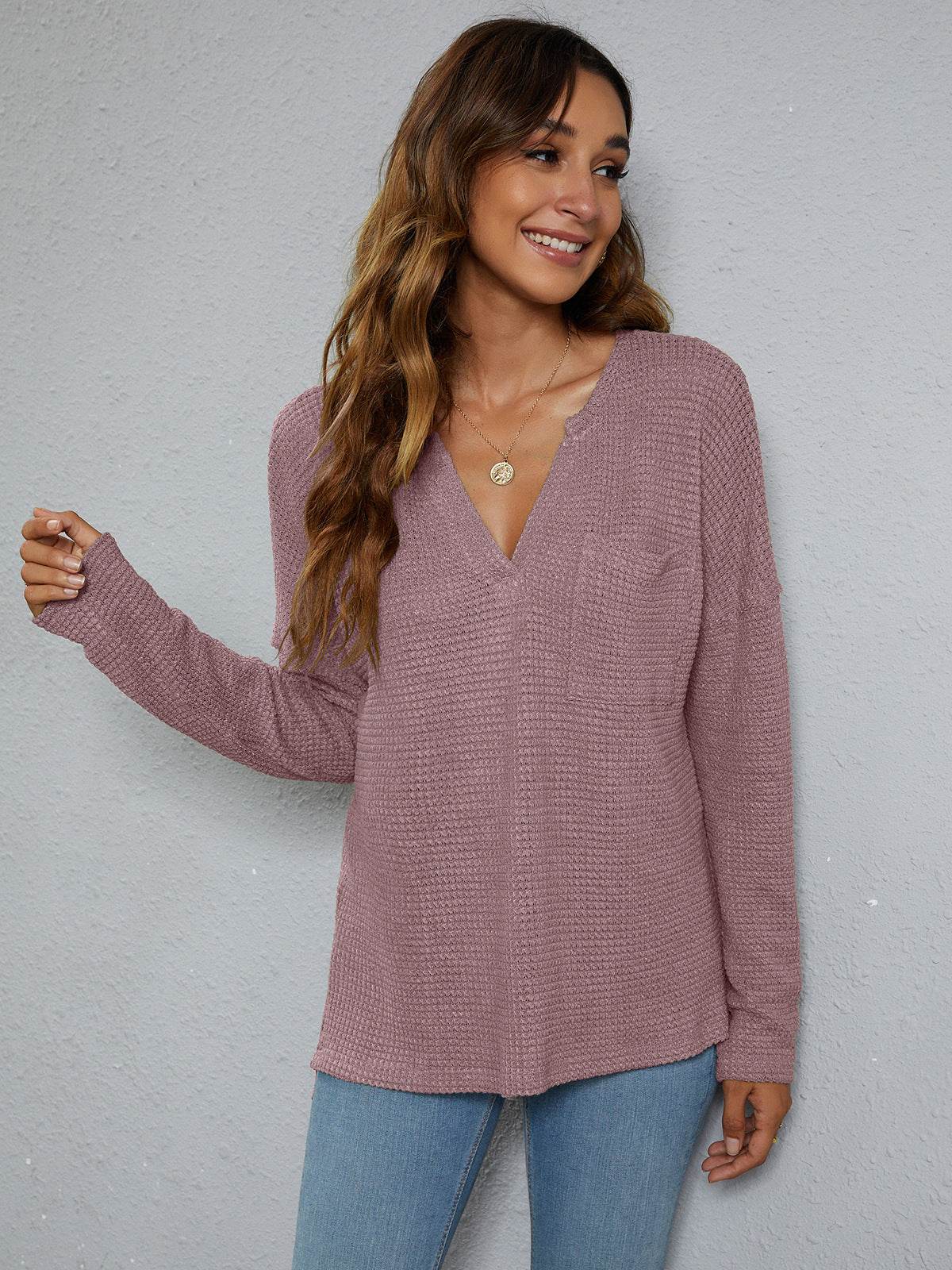 Dropped Shoulder High-Low Waffle-Knit Top Trendsi 272f2ddab58b4913aabebe2a54905ac6-Max