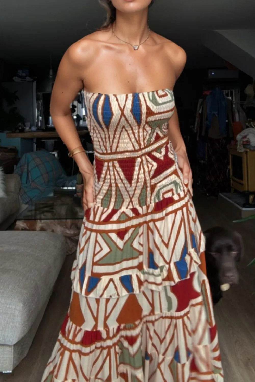 Smocked Printed Tube Dress Camel Trendsi 274f0560-93a1-4fc8-99bb-11d555170c1a-Max-Origin