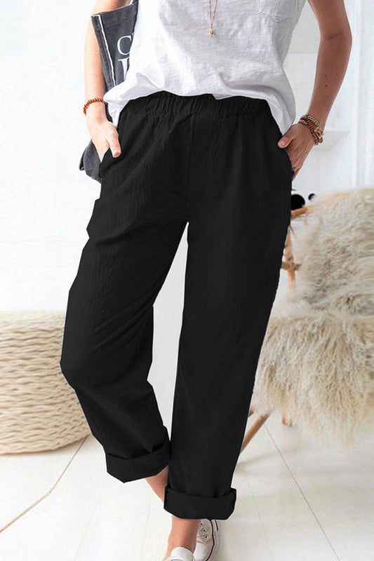 Shiny Paperbag Waist Pull-On Pants with Pockets Black Trendsi 276ce482389c41eab8e3818354ca733e-Max